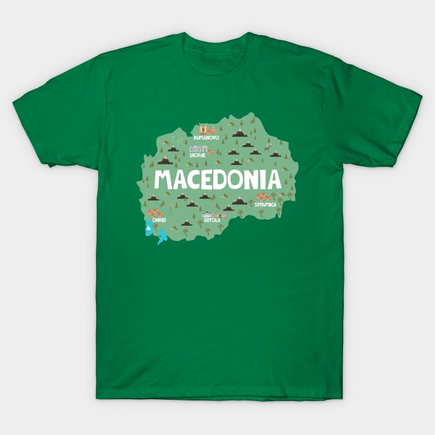 Macedonia Illustrated Map T-Shirt by JunkyDotCom